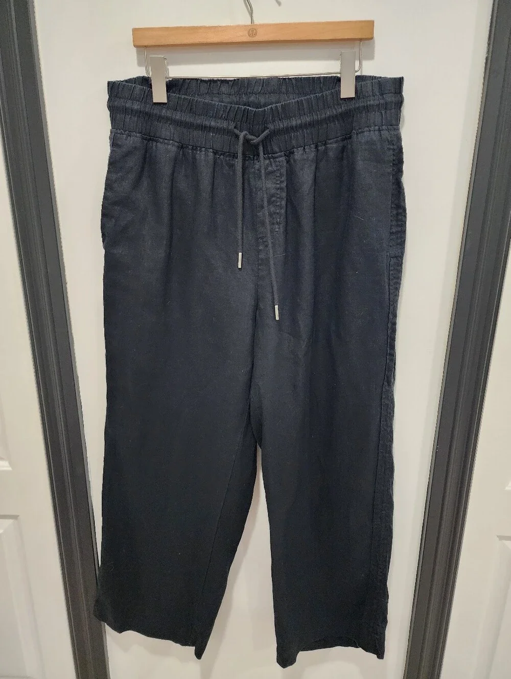 Quince 100% European Linen Wide Leg Pants Black XL High Waist Resortwear